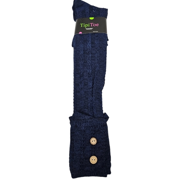 NWT Tipi‎ Toe Marled Navy Blue Cable Knit Knee High Boot Socks Over Knee Socks - Picture 1 of 12